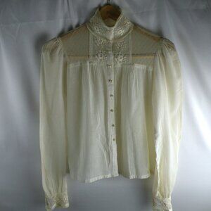 Jessica's Gunnies ivory button down lace blouse pearl buttons S